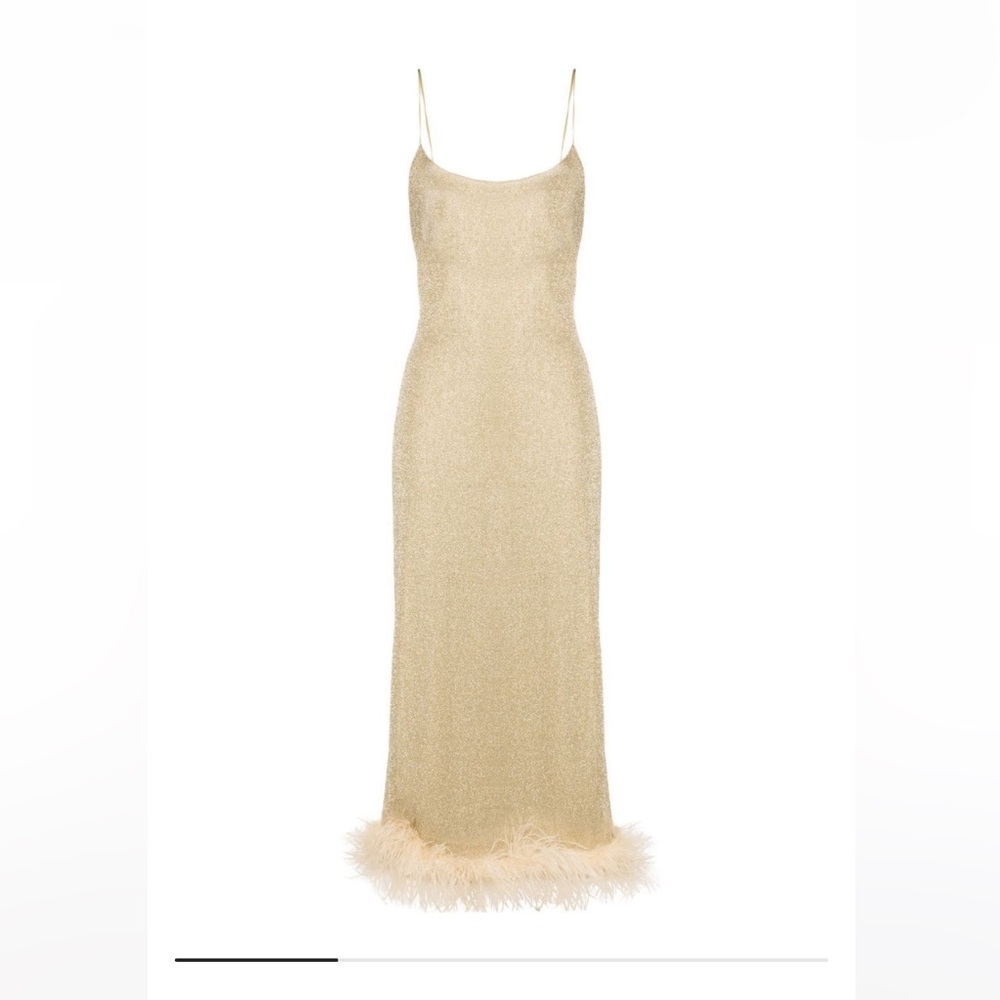 Oséree feather-trimmed metallic slip dress
